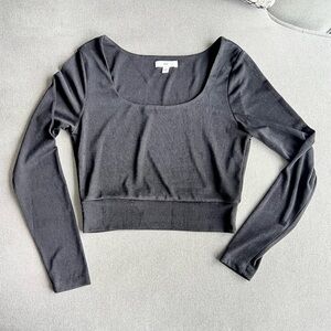 bp Black Long-Sleeve Scoop Crop Top